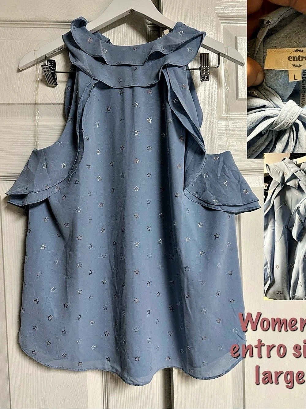 Entro Floral Ruffle Sleeve Blue Size Large Like New